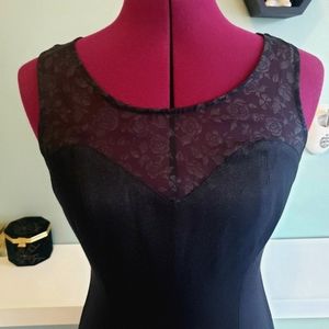 90s Vintage Goth Pinup Dress Floral Illusion Neckline Size Small
